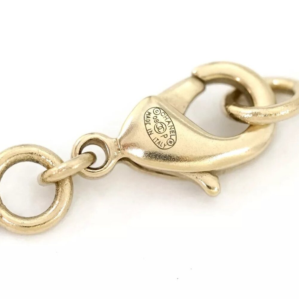 CHANEL CC Logo Rhinestone Heart Charm Necklace 17" Gold Tone 08P Auth w/Box h113 - Picture 5 of 7